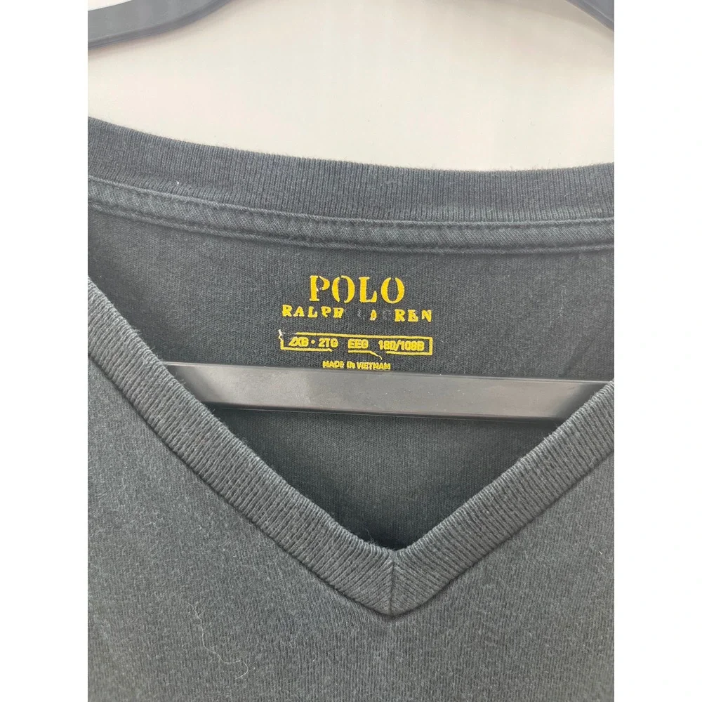 Polo Ralph Lauren Mens Black V-Neck T-Shirt Red Pony Logo Size 2XB